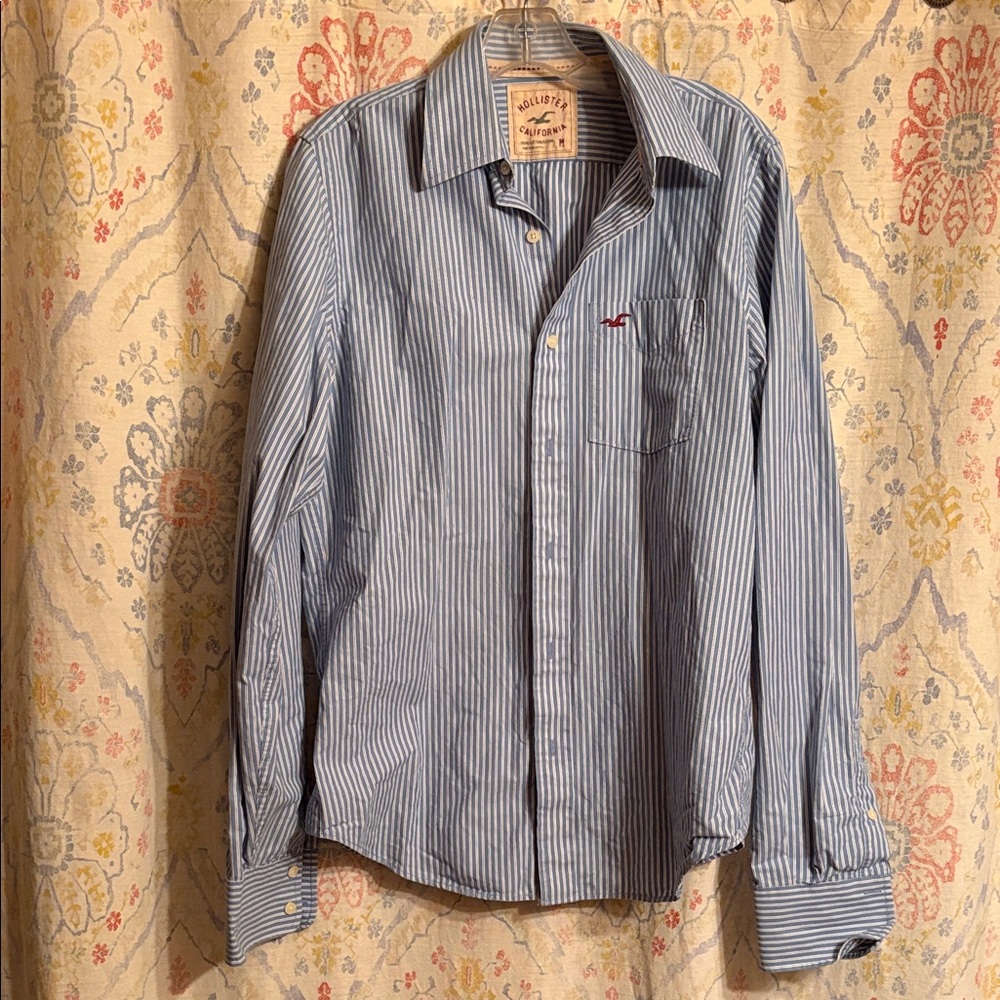 Hollister Blue and White Striped Men's Shirt